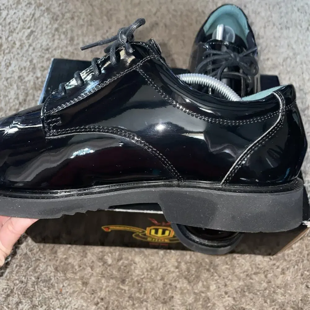 Thorogood Mens Poromeric Oxford Cop Fire Uniform Shoes Black Patent Sz Mens 12 M